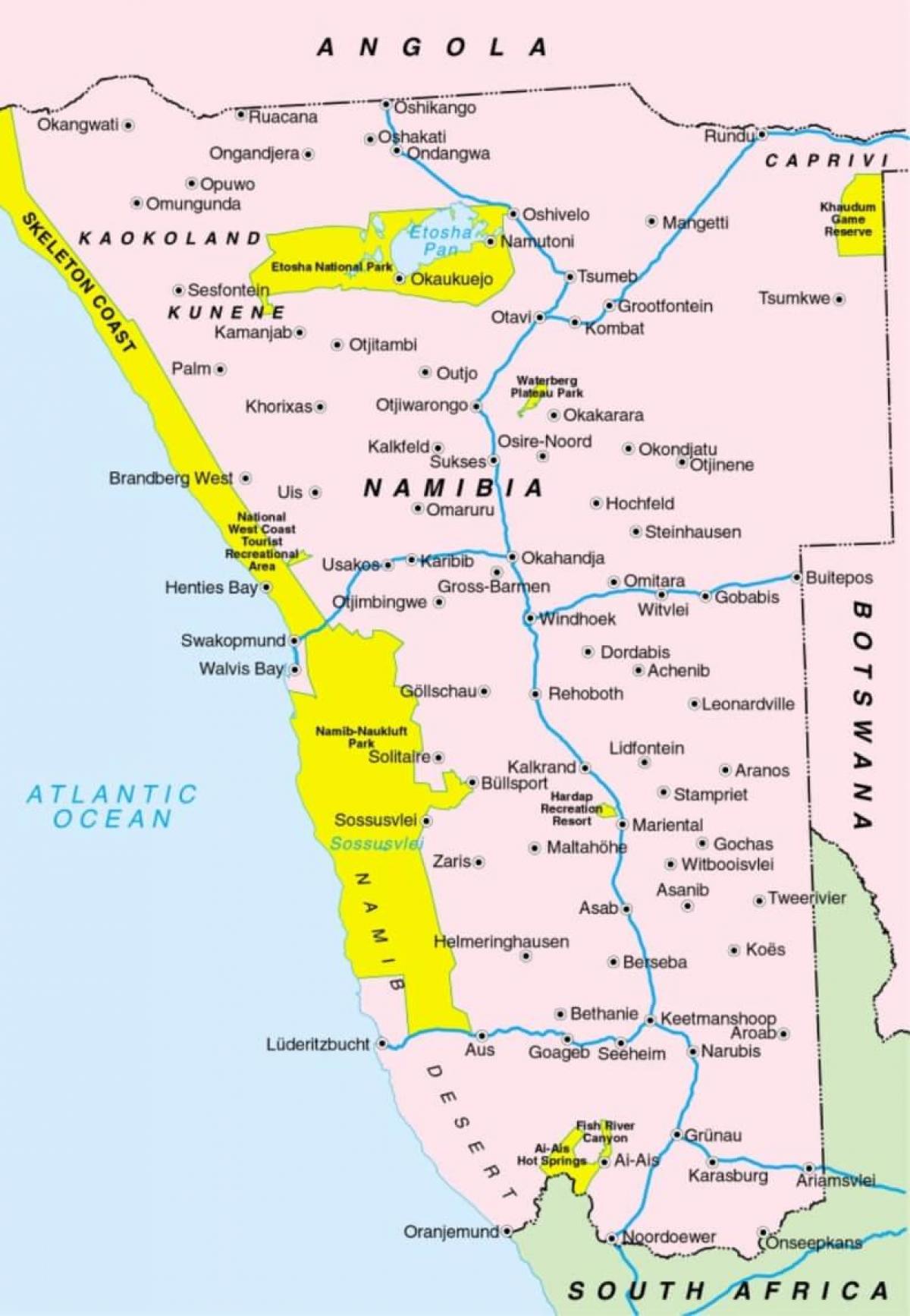 Karte von Namibia zeigen Städte