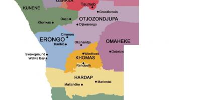 Karte von Namibia mit den Regionen